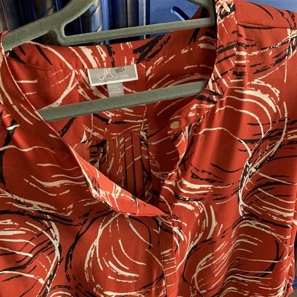 New! JM Collection Red Orange Sheer 3/4 Sleeve Top - Picture 2 of 3